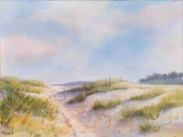 Painting titled "Dans les dunes" by Fabien Renault, Original Artwork, Acrylic Mounted on Wood Stretcher frame