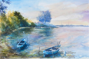 Peinture intitulée "Les barques" par Fabien Renault, Œuvre d'art originale, Aquarelle