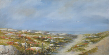 Painting titled "La dune au printemps" by Fabien Renault, Original Artwork, Acrylic Mounted on Wood Stretcher frame