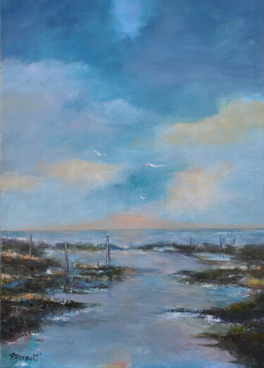 Painting titled "En bord de mer" by Fabien Renault, Original Artwork, Acrylic Mounted on Wood Stretcher frame