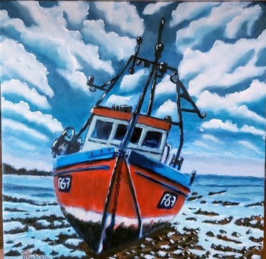 Painting titled "Bateau Rouge" by Fabien Roger (RFabien), Original Artwork, Oil