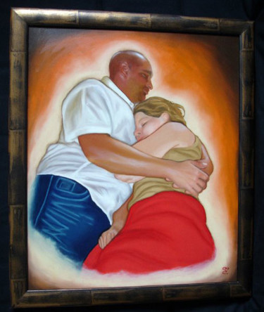 Peinture intitulée "Couple enlacer" par Fabien Vacheron, Œuvre d'art originale, Huile