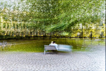 Photographie intitulée "AMOUREUX SUR BANC" par Fabien Vanelslande, Œuvre d'art originale, Photographie manipulée