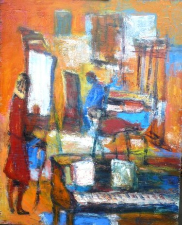 Painting titled "studio with orange…" by Fabien Cango, Original Artwork, Oil