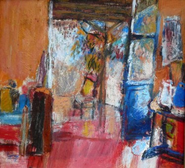 Painting titled "studio with yellow…" by Fabien Cango, Original Artwork, Oil