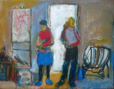 Painting titled "two men in studio" by Fabien Cango, Original Artwork, Oil