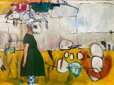 Картина под названием "Lapin de mars - Mar…" - Fabienne, Подлинное произведение искусства, Акрил Установлен на Деревянная ра…