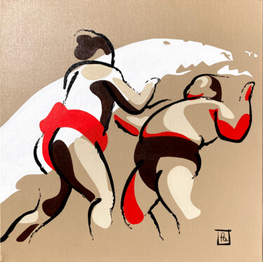 Painting titled "Sumo 17" by Fabienne Boury, Original Artwork, Acrylic Mounted on Wood Stretcher frame
