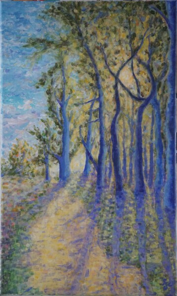 Painting titled "Sur le chemin" by Fabienne Choyau, Original Artwork, Acrylic Mounted on Wood Stretcher frame