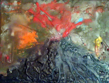 Peinture intitulée "l 'irruption, étape…" par Fabienne Deguines, Œuvre d'art originale, Encaustique