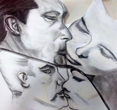 Dessin intitulée "baiser début assemb…" par Fabienne Deguines, Œuvre d'art originale, Craie