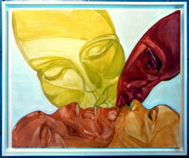 Painting titled "embrasser-embraser…" by Fabienne Deguines, Original Artwork, Tempera