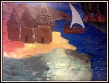 Peinture intitulée "paysage africain" par Fabienne Deguines, Œuvre d'art originale, Acrylique