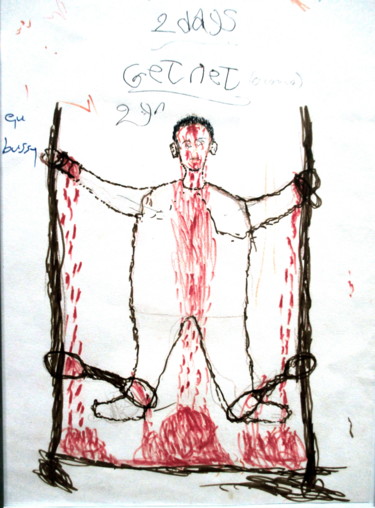 Drawing titled "torturé" by Fabienne Deguines, Original Artwork