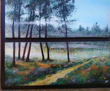 Painting titled "Lande dans la brume" by Fabienne Dequidt, Original Artwork, Acrylic