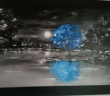 Painting titled "Nuit bleutée" by Fabienne Dequidt, Original Artwork, Acrylic