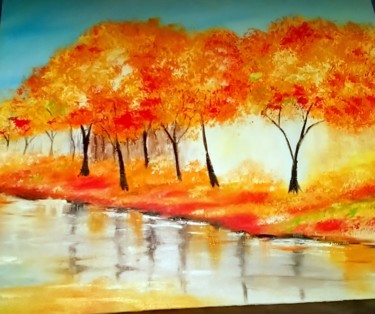 Painting titled "Automne lumineux" by Fabienne Dequidt, Original Artwork, Acrylic