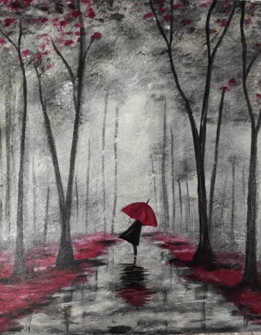 Peinture intitulée "Balade sous la pluie" par Fabienne Dequidt, Œuvre d'art originale, Acrylique
