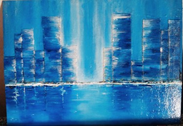 Painting titled "City blue" by Fabienne Dequidt, Original Artwork, Acrylic