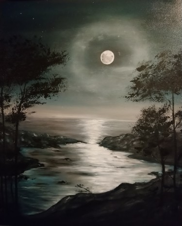 Peinture intitulée "Clair de lune" par Fabienne Dequidt, Œuvre d'art originale, Acrylique