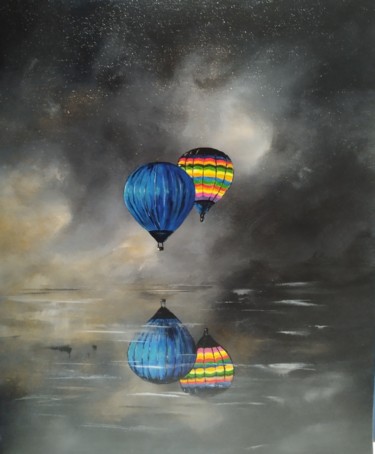 Peinture intitulée "Ballons" par Fabienne Dequidt, Œuvre d'art originale, Acrylique