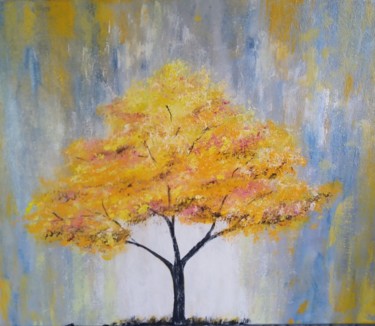 Painting titled "Arbres lumineux" by Fabienne Dequidt, Original Artwork, Acrylic