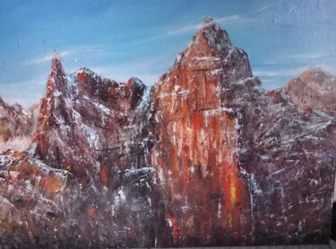 Painting titled "Montagne 1" by Fabienne Dequidt, Original Artwork, Acrylic Mounted on Wood Stretcher frame