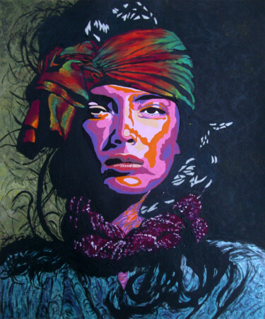 Painting titled ""COUMBA" Portrait n…" by Fabienne Gayte, Original Artwork, Acrylic