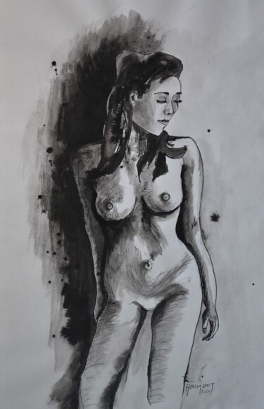 Drawing titled "Nudité" by Fabienne Haumont, Original Artwork, Ink