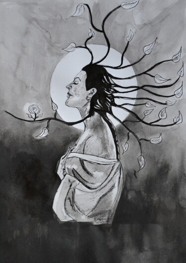 Desenho intitulada "Woman" por Fabienne Haumont, Obras de arte originais, Tinta