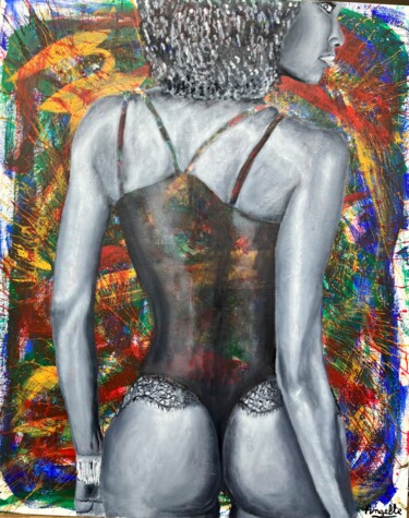 Painting titled "Angelle" by Fabienne Jean-Marie-Flore, Original Artwork, Oil Mounted on Wood Stretcher frame