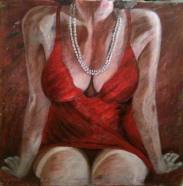 Painting titled "L'attente" by Fabienne Jean-Marie-Flore, Original Artwork, Oil Mounted on Wood Stretcher frame