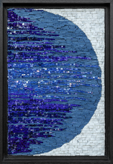 Skulptur mit dem Titel "Lune Bleue" von Fabienne Le Pajolec Moree, Original-Kunstwerk, Mosaik