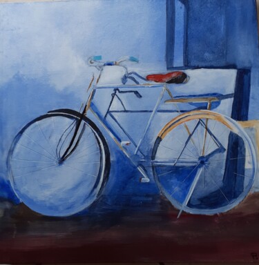 Malerei mit dem Titel "Le vélo" von Fabienne Lethenet, Original-Kunstwerk, Acryl