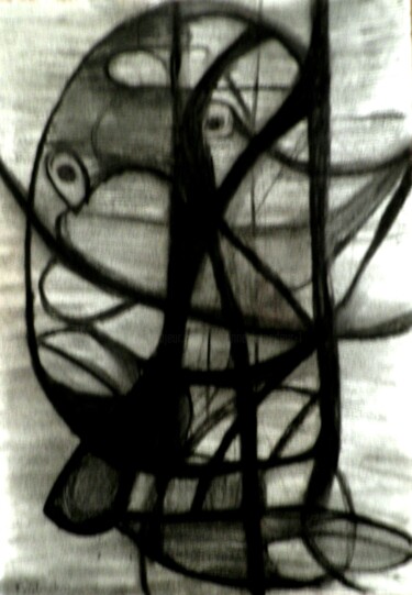 Drawing titled "Art Abstrait (1313)" by Fabienne Letondeur, Original Artwork, Charcoal