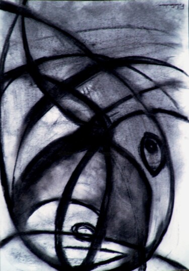 Drawing titled "Art Abstrait(1314)" by Fabienne Letondeur, Original Artwork, Charcoal