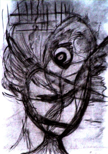 Drawing titled "Art Abstrait (1316)" by Fabienne Letondeur, Original Artwork, Charcoal