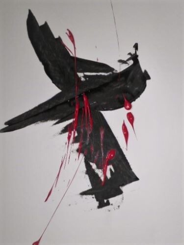 Painting titled "Le Vol d'un Oiseau…" by Fabienne Letondeur, Original Artwork, Acrylic Mounted on Other rigid panel
