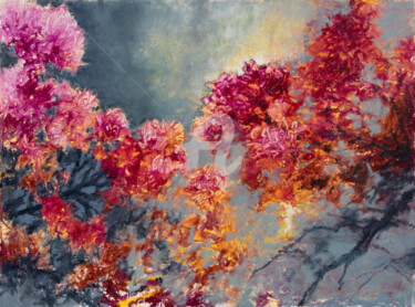 Peinture intitulée "Paysage japonais" par Fabienne Monestier, Œuvre d'art originale, Huile Monté sur Châssis en bois