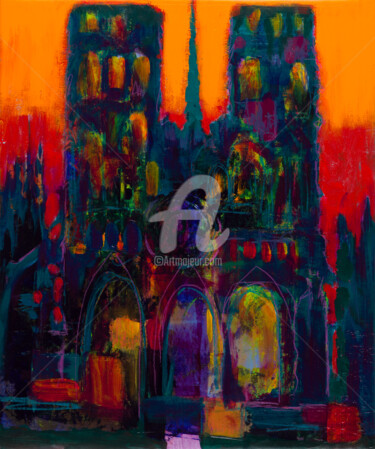 Pintura intitulada "La cathédrale n°3" por Fabienne Monestier, Obras de arte originais, Acrílico Montado em Armação em madei…