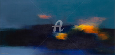 「Abstrait nocturne e…」というタイトルの絵画 Fabienne Monestierによって, オリジナルのアートワーク, アクリル ウッドストレッチャーフレームにマウント