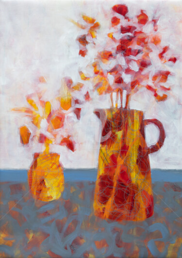 Painting titled "Nature morte au pot…" by Fabienne Monestier, Original Artwork, Acrylic Mounted on Wood Stretcher frame