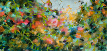Painting titled "Floraison" by Fabienne Monestier, Original Artwork, Acrylic Mounted on Wood Stretcher frame
