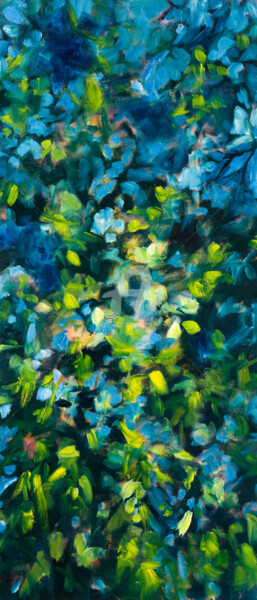 Painting titled "Floraison nocturne…" by Fabienne Monestier, Original Artwork, Oil Mounted on Wood Stretcher frame