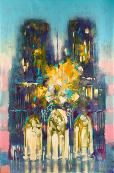Ζωγραφική με τίτλο "La cathédrale n°8 -…" από Fabienne Monestier, Αυθεντικά έργα τέχνης, Ακρυλικό Τοποθετήθηκε στο Ξύλινο φο…