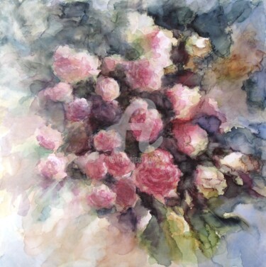 Painting titled "Les fleurs - PORT O…" by Fabienne Monestier, Original Artwork, Watercolor