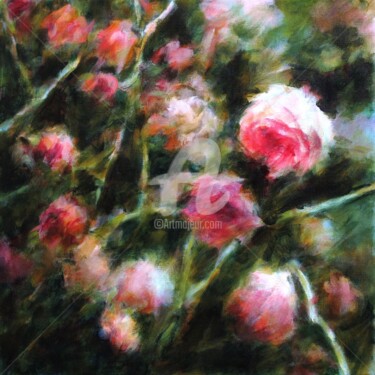 Painting titled "Roses roses" by Fabienne Monestier, Original Artwork, Acrylic