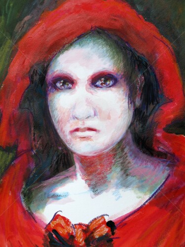 Drawing titled "Le Chaperon Rouge" by Fabienne Monestier, Original Artwork, Pastel