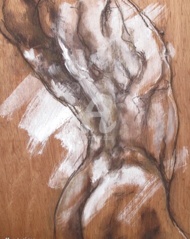 Drawing titled "Torse, nu masculin" by Fabienne Monestier, Original Artwork, Chalk