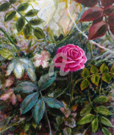 Peinture intitulée "Rose dans la jungle…" par Fabienne Monestier, Œuvre d'art originale, Acrylique